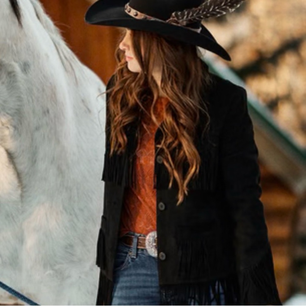 Stetson Black Fringe Suede Jacket XS